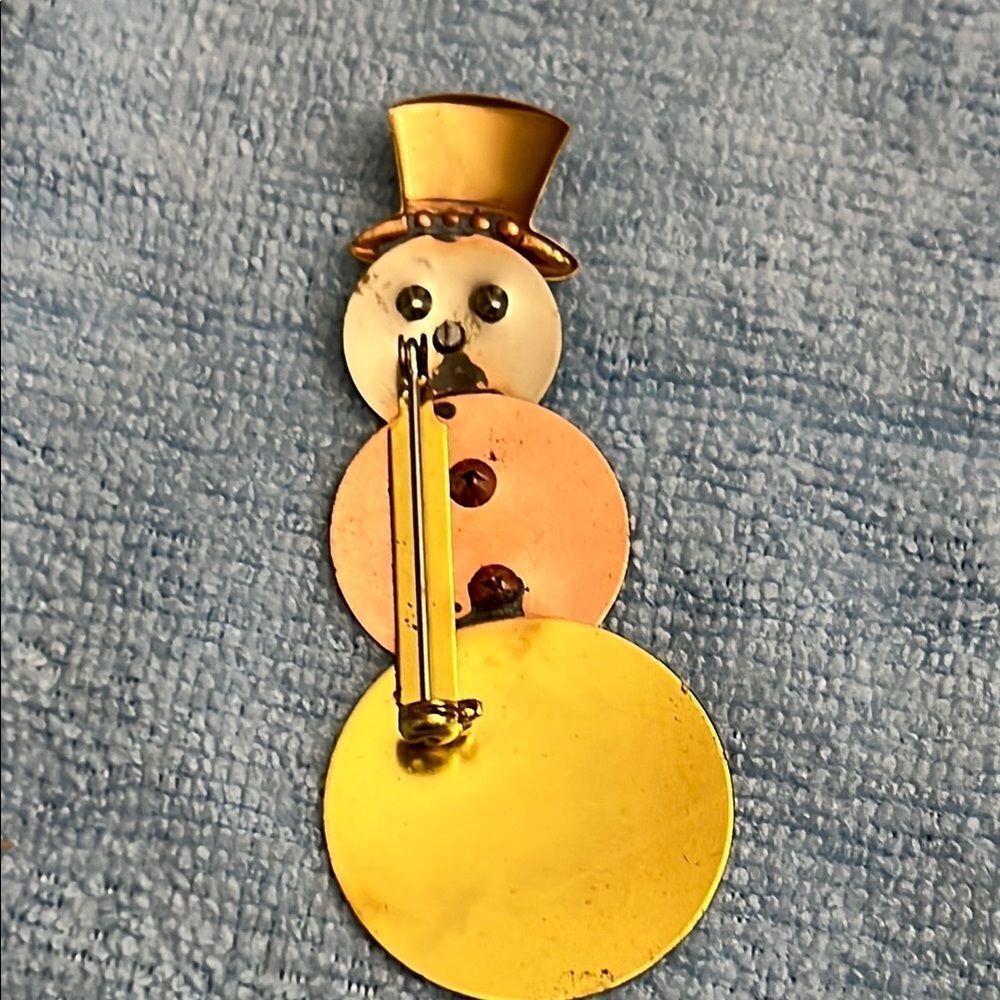 Metallic Snowman Brooch with Rhinestones - Picture 4 of 6